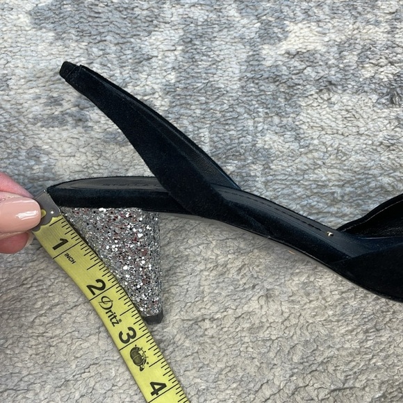 New Stella Luna Silver Glitter Cap Toe Sling Back Heels Black Sz 36 - Picture 12 of 14